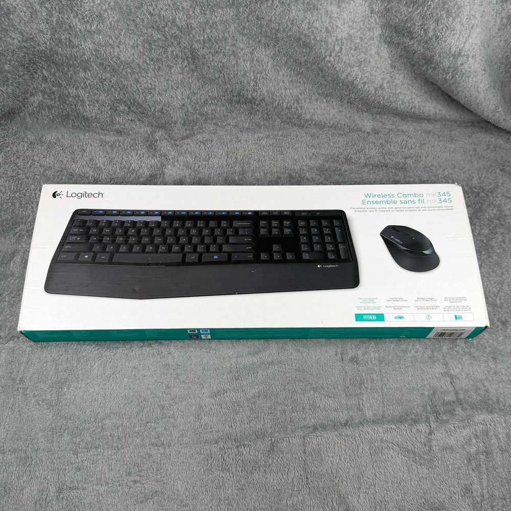 Logitech MK345 Wireless Keyboard Mouse Combo Black 920-006481 K345 M345 w/Dongle